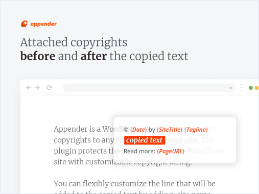 wordpress复制内容保护：复制文本内容自定义提示版权文字信息插件Appender v1.0.1 Copycat Content Protection for Wordpress