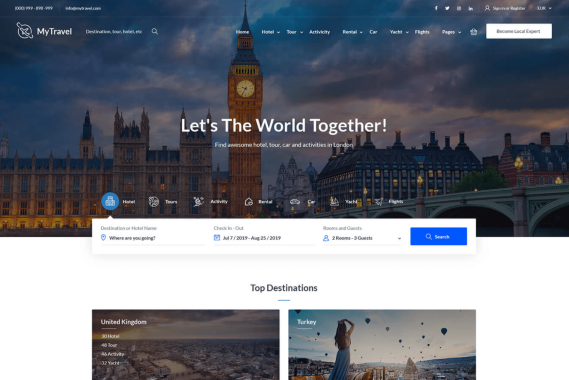 MyTravel v1.0.22-旅游和酒店预订WooCommerce主题 适用于酒店、度假、租赁、汽车、游艇和各类活动预订旅游行业独立站Wordpress主题