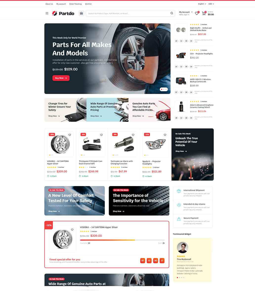 Partdo v1.2.8 - 汽车零部件和工具店跨境电商独立站模板汽车配件商店、数码产品、手机配件店、工具店、轮胎店、汽车配件多供应商、汽车商店、自行车零件行业购物网站WordPress WooСommerce主题-1