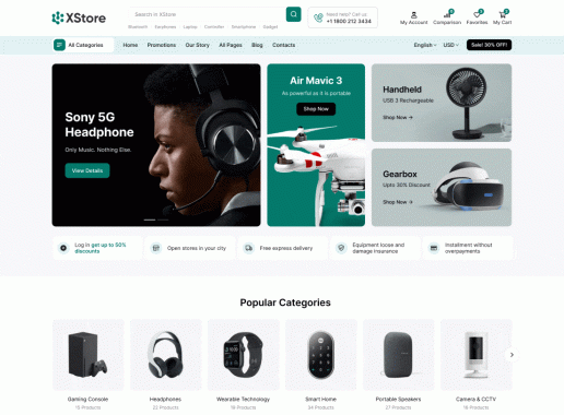 XStore v9.4.2跨境电商独立站模板时尚电子产品、数码产品、时装店、家具店、装饰品、手表、鞋子、家居产品行业购物网站WordPress WooСommerce主题