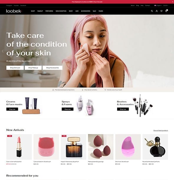 Loobek v1.2.5跨境电商独立站模板时尚电子产品、数码产品、时装店、家具店、装饰品、手表、化妆品、运动鞋子、家居产品行业购物网站WordPress WooСommerce主题-1