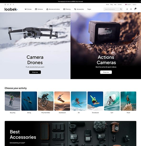 Loobek v1.2.5跨境电商独立站模板时尚电子产品、数码产品、时装店、家具店、装饰品、手表、化妆品、运动鞋子、家居产品行业购物网站WordPress WooСommerce主题-1