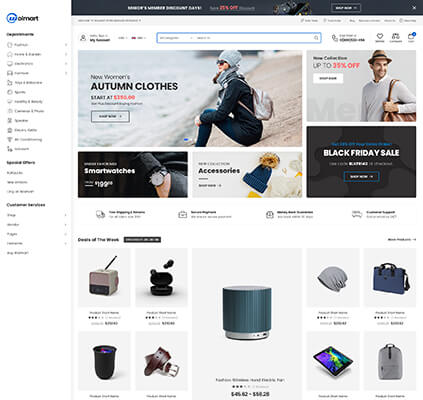 Wolmart v1.8.7多供应商市场 WooCommerce 主题 跨境电商独立站模板时尚电子产品、数码产品、时装店、家具店、装饰品、手表、化妆品、运动鞋子、家居产品行业购物网站WordPress模板-1