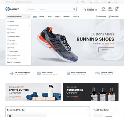 Wolmart v1.8.7多供应商市场 WooCommerce 主题 跨境电商独立站模板时尚电子产品、数码产品、时装店、家具店、装饰品、手表、化妆品、运动鞋子、家居产品行业购物网站WordPress模板-1