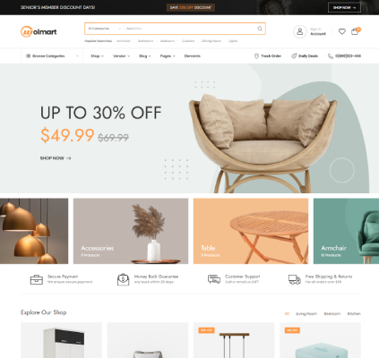 Wolmart v1.8.7多供应商市场 WooCommerce 主题 跨境电商独立站模板时尚电子产品、数码产品、时装店、家具店、装饰品、手表、化妆品、运动鞋子、家居产品行业购物网站WordPress模板-1
