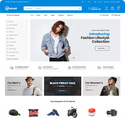 Wolmart v1.8.7多供应商市场 WooCommerce 主题 跨境电商独立站模板时尚电子产品、数码产品、时装店、家具店、装饰品、手表、化妆品、运动鞋子、家居产品行业购物网站WordPress模板-1