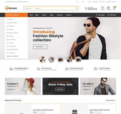 Wolmart v1.8.7多供应商市场 WooCommerce 主题 跨境电商独立站模板时尚电子产品、数码产品、时装店、家具店、装饰品、手表、化妆品、运动鞋子、家居产品行业购物网站WordPress模板-1