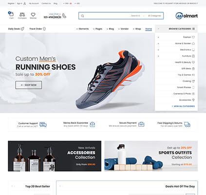 Wolmart v1.8.7多供应商市场 WooCommerce 主题 跨境电商独立站模板时尚电子产品、数码产品、时装店、家具店、装饰品、手表、化妆品、运动鞋子、家居产品行业购物网站WordPress模板-1
