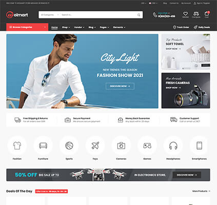 Wolmart v1.8.7多供应商市场 WooCommerce 主题 跨境电商独立站模板时尚电子产品、数码产品、时装店、家具店、装饰品、手表、化妆品、运动鞋子、家居产品行业购物网站WordPress模板-1
