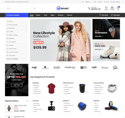 Wolmart v1.8.7多供应商市场 WooCommerce 主题 跨境电商独立站模板时尚电子产品、数码产品、时装店、家具店、装饰品、手表、化妆品、运动鞋子、家居产品行业购物网站WordPress模板-1