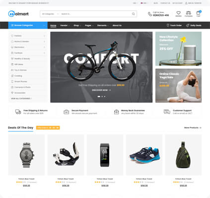 Wolmart v1.8.7多供应商市场 WooCommerce 主题 跨境电商独立站模板时尚电子产品、数码产品、时装店、家具店、装饰品、手表、化妆品、运动鞋子、家居产品行业购物网站WordPress模板-1