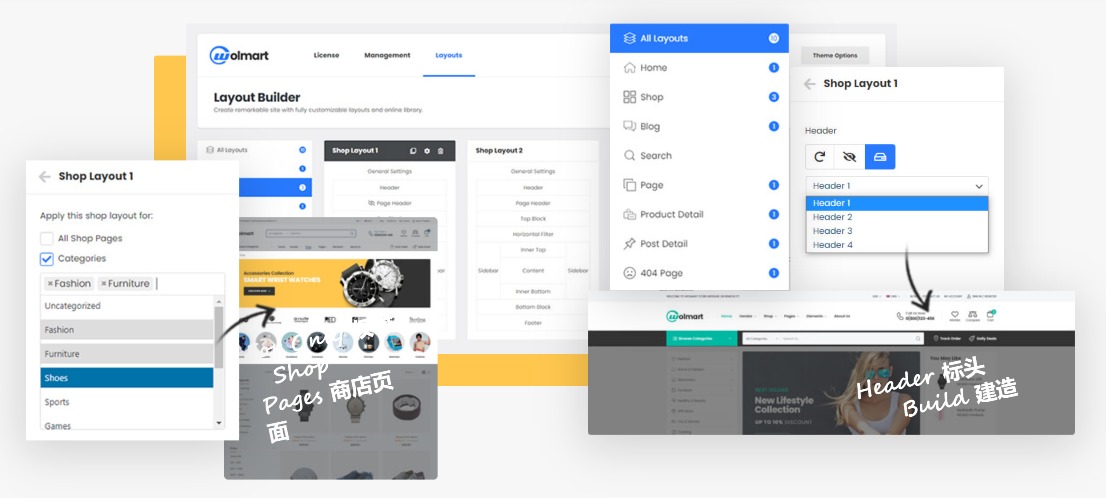 Wolmart v1.8.7多供应商市场 WooCommerce 主题 跨境电商独立站模板时尚电子产品、数码产品、时装店、家具店、装饰品、手表、化妆品、运动鞋子、家居产品行业购物网站WordPress模板-1