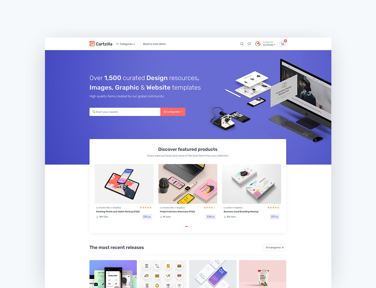 Cartzilla v1.0.42数字市场和杂货店 WooCommerce 主题 跨境电商独立站模板时尚电子产品、数码产品、时装店、家具店、装饰品、手表、化妆品、运动鞋子、家居产品行业购物网站WordPress模板-1