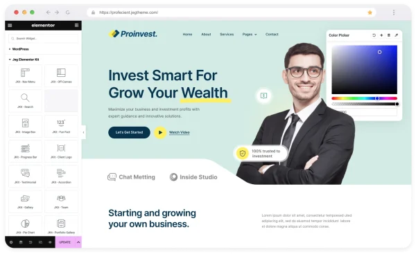 Profecient - 多用途 Elementor Business 和 WooCommerce WordPress 主题 适用于平面设计服务、商业咨询服务、商业顾问、创意、软件类网站