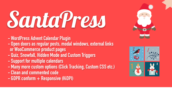 SantaPress v1.7.1 圣诞老人WordPress圣诞倒数日历插件和测验 降临节日历插件 WordPress Advent Calendar Plugin & Quiz