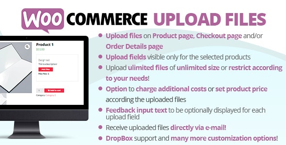 WooCommerce 上传文件 v84.4 可定制或个性化产品从产品、购物车、结帐、感谢或订单详细信息页面上传任何大小的文件