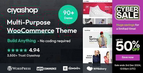 CiyaShopv4.18.0 - 多用途 WooCommerce 主题 WordPress 主题 跨境电商独立站商城模板时尚电子产品、数码产品、时装店、家具店、装饰品、手表、化妆品、运动鞋子、家居产品行业购物网站WooСommerce主题