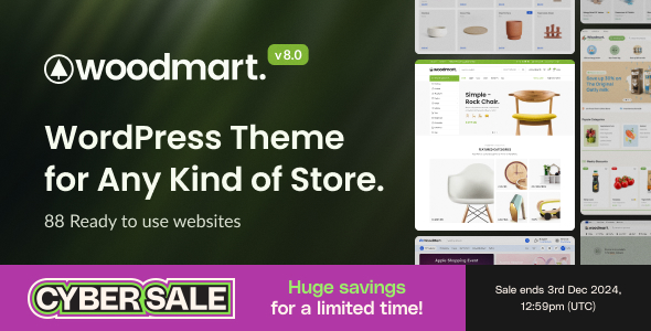 WoodMart v8.0 - 响应式 WooCommerce 主题 WordPress 主题 跨境电商独立站商城模板时尚电子产品、数码产品、时装店、家具店、装饰品、手表、化妆品、运动鞋子、家居产品行业购物网站WooСommerce主题